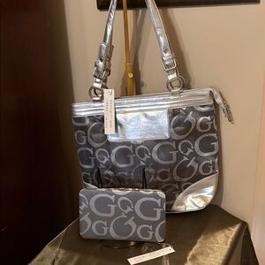 Silver and Gray Fashion Tote and wallet set